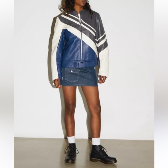 Topshop Motocross Color Block Faux Leather Jacket in Multi US 8-10